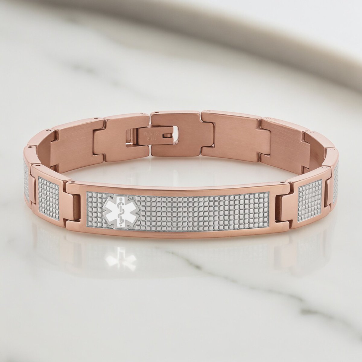 Universal_MedID's tweet photo. Friday Favorite ✨ Lynx Shine! Featuring rose gold ion plating over durable stainless steel, the Lynx Shine is designed for everyday medical ID protection. #medicalid #americanmedicalid #fashionstatement #discreetid #chronicallyill #medicalcondition #chronicillness #allergy https://t.co/HmP4i8RIi8