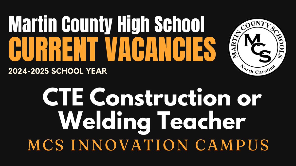 Martin County High School (unified Riverside and South Creek High Schools) has opportunities for high school educators for the 2024-2025 school year. Martin Offers More isn’t just something we say; it’s what we do every day! martin.tedk12.com/hire/index.aspx
