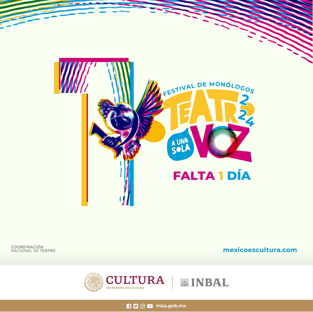 🤩🎭¡FALTA SOLO UN DÍA!🥳👌 Mañana arranca la edición 19 del Festival de Monólogos Teatro a Una Sola Voz. ¿Estan listxs? Síguenos en todas nuestras redes para estar al tanto de la programación en tu estado.