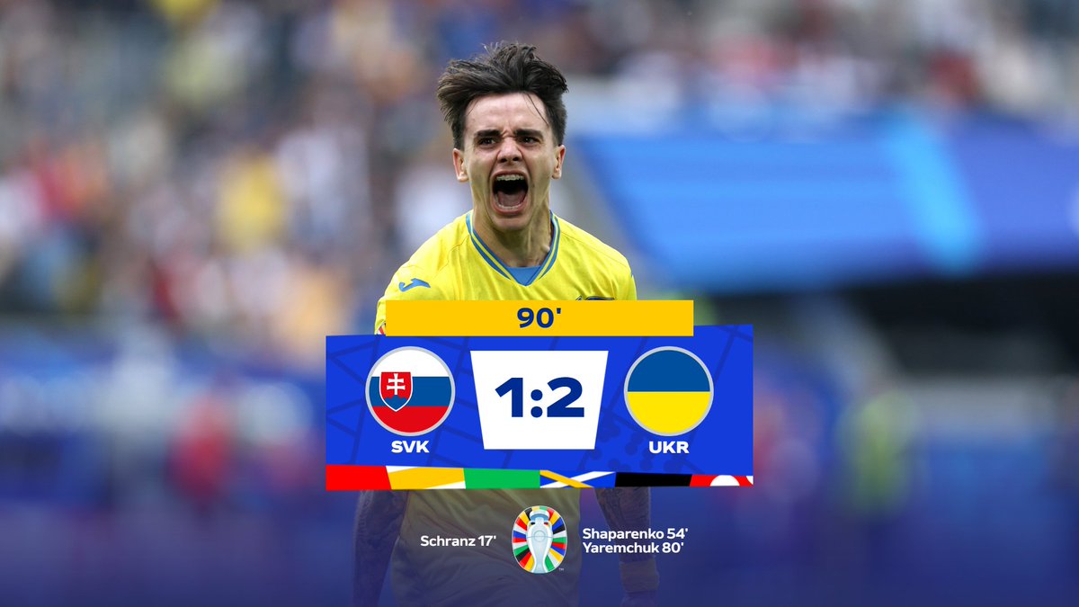 EURO2024DE's tweet image. 🔚 #SVKUKR 1:2 🇸🇰🆚🇺🇦

#EURO2024 | #SVK | #UKR