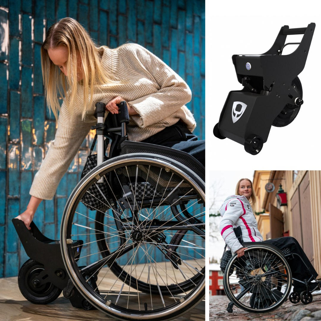Recare66's tweet photo. The Yomper+ power assist is conveniently designed so users can easily attach and detach it from their rigid or folding wheelchair. 

Two small front wheels and a raised handle allow the Yomper+ to glide smoothly into position ➡️ https://t.co/tk9e6kKGmt

#wheelchair #poweraddon https://t.co/IvrTjPOcAQ