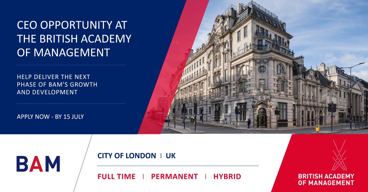 🌟🌟CEO JOB OPPORTUNITY AT BAM🌟🌟

We are currently seeking a new Chief Executive Officer for the British Academy of Management.

To see the full job description and to apply, please visit bam.ac.uk/resource/new-c…

#BAM #Career #CEO #Academic #Management #Transformation