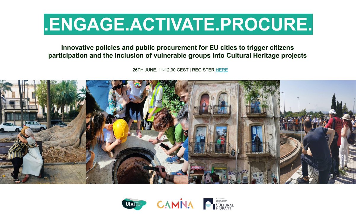 🌐Únete al webinar internacional 'ENGAGE.ACTIVATE.PROCURE' en el que se compartirán los resultados de 2️⃣ proyectos financiados por Iniciativas Urbanas Innvadoras: CAMINA (Almería, España) y Cultural HI.D.RA.N.T. (Halandri, Greece).

💻Regístrate: acortar.link/4Ai7hE

<a href="/aytoalm/">Ayuntamiento de Almería</a>