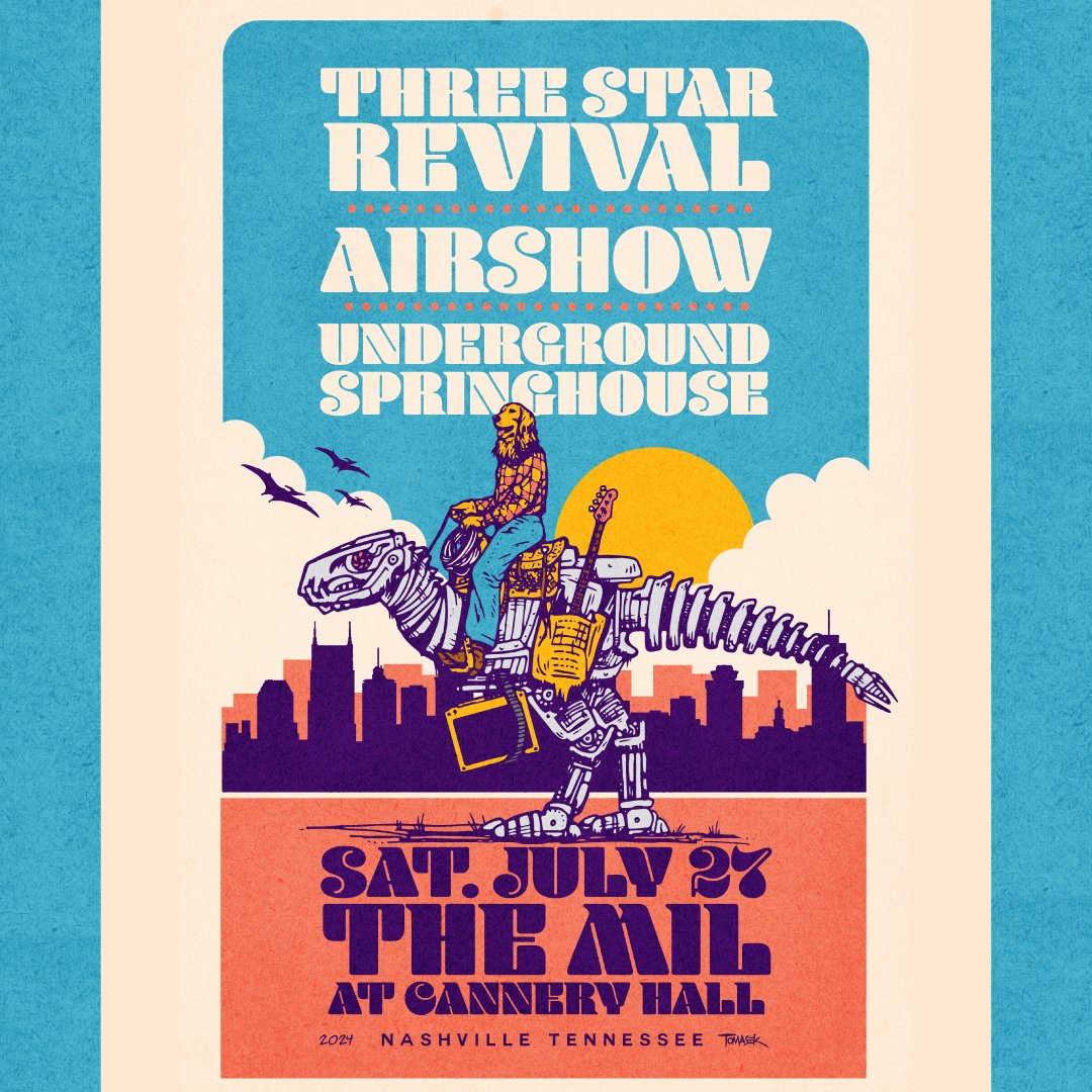 airshowband's tweet photo. 🦖✈️ NASHVILLE, TN! We're bringing you another hometown Airshow on July 27th at The Mil at @canneryhallnashville! We'll be joined by our new friends @threestarrevival with support from @undergroundspringhouse and tickets just went on sale so get yours now! https://t.co/qq7sBLoGok