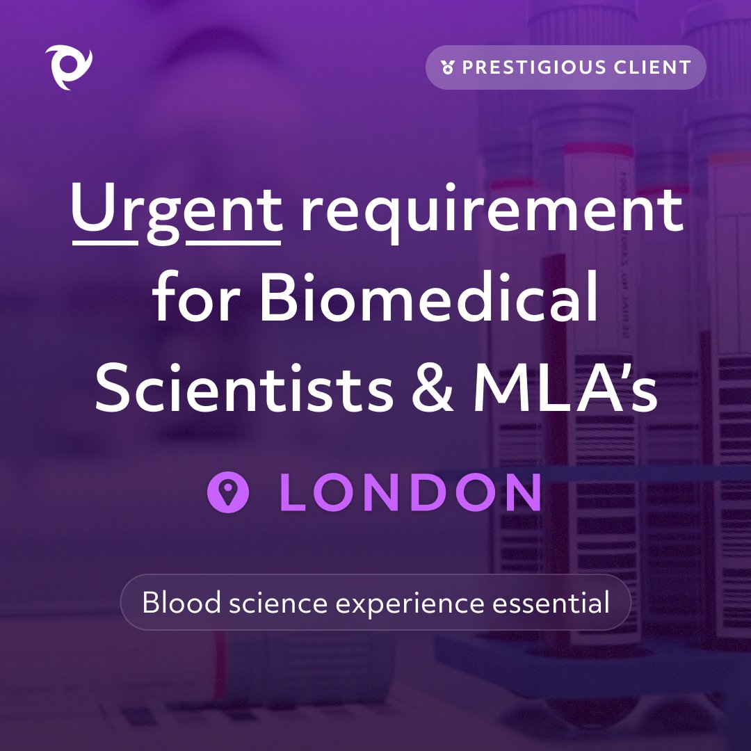 Mediplacements (@mediplacements) on Twitter photo Due to an unprecedented surge in demand, our prestigious private sector client in Central London needs experienced Biomedical Scientists and Medical Laboratory Assistants NOW!
Send your CV over to bms@mediplacements.com
#HealthcareJobs #BiomedicalScientists #MLA Due to an unprecedented surge in demand, our prestigious private sector client in Central London needs experienced Biomedical Scientists and Medical Laboratory Assistants NOW!
Send your CV over to bms@mediplacements.com
#HealthcareJobs #BiomedicalScientists #MLA