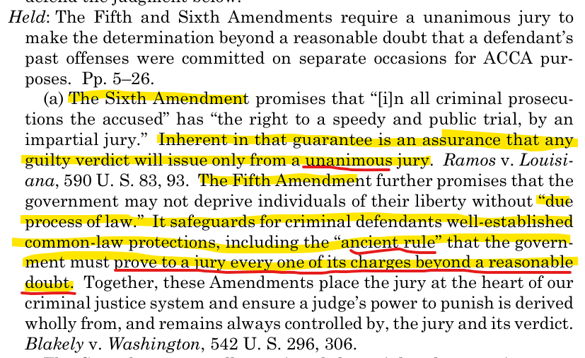 StewMama71's tweet image. re: the Trump NYC case ...
This one too on due process and the "ancient rule" that the gov must prove to a jury EVERY ONE of it's charges beyond a reasonable doubt.
supremecourt.gov/opinions/23pdf…