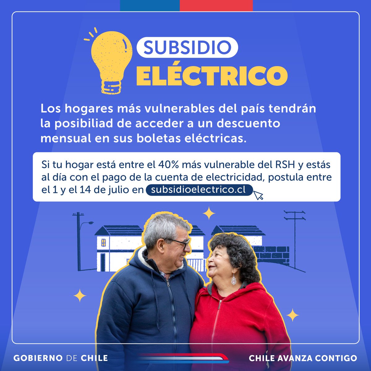 El #SubsidioEléctrico permitirá que pequeños almacenes de barrios y familias que comparten un medidor mitiguen las alzas proyectadas.

Postula a este beneficio entre el 1 y el 14 de julio en subsidioelectrico.cl