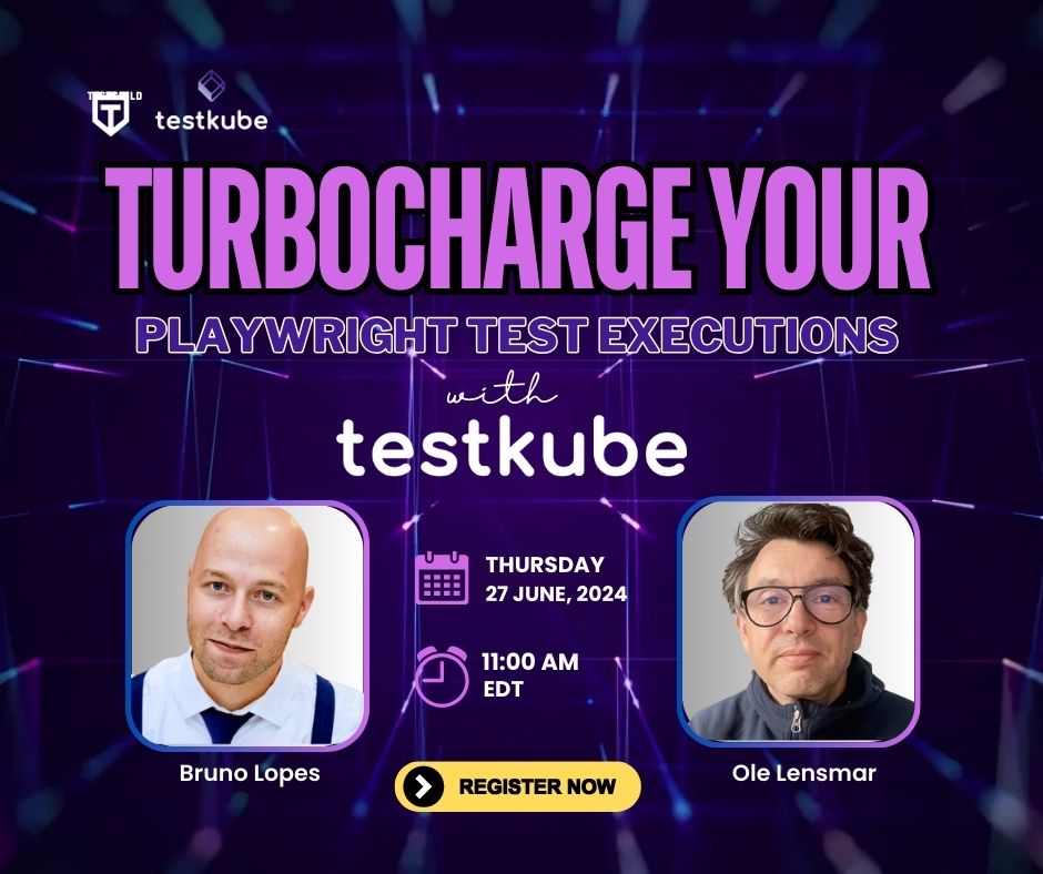 TestGuild (@testguilds) on Twitter photo Discover the power of @Testkube_io with <a href="/TheBrunoLopes/">Bruno Lopes</a> & <a href="/olensmar/">Ole Lensmar</a>. Learn how Testkube's #cloudnative approach to #testorchestration can transform your #Playwright #testexecutions, reducing costs and increasing efficiency. Register here: ๐ testguild.com/webinar-turbocโฆ #Testkube Discover the power of @Testkube_io with <a href="/TheBrunoLopes/">Bruno Lopes</a> & <a href="/olensmar/">Ole Lensmar</a>. Learn how Testkube's #cloudnative approach to #testorchestration can transform your #Playwright #testexecutions, reducing costs and increasing efficiency. Register here: ๐ testguild.com/webinar-turbocโฆ #Testkube