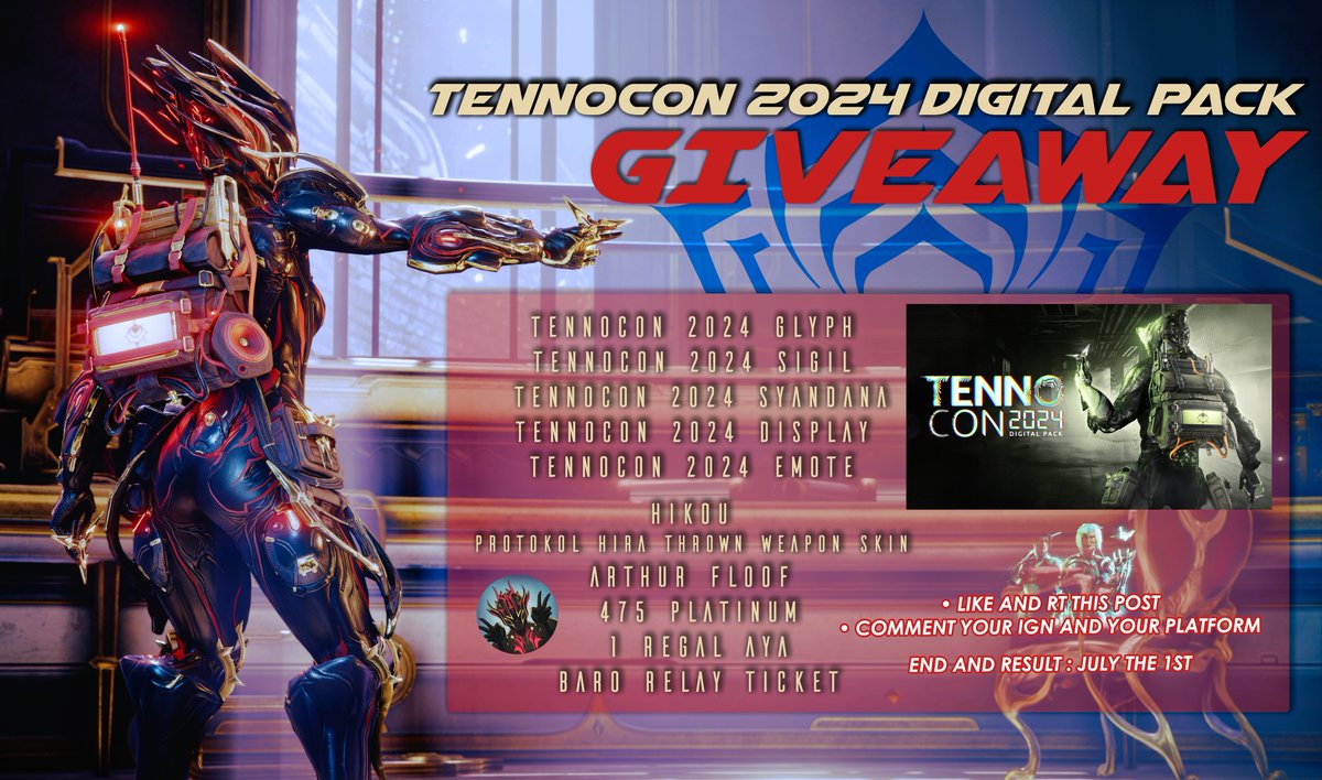 Carchara_'s tweet image. It is time #Tennos 🥳
#Tennocon2024 #Giveaway is here for one of you 😊Wonderful Gift from @PlayWarframe 💝

All the conditions on the captura 📸
End ⌛️and Result 🗳️ : July The 1st

Good luck to everyone🥰🍀

#Warframe