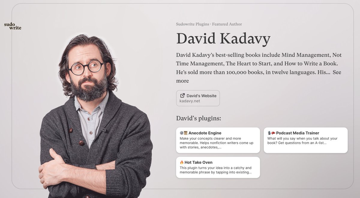 kadavy's tweet image. I had fun working with the team at @sudowrite on some plugins based upon techniques I use to sharpen my writing. If you&apos;re a sudowrite users check them out!