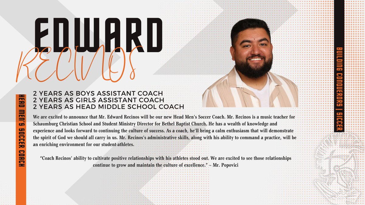 Schaumburg Christian School (@scs__conquerors) on Twitter photo We are thrilled to welcome two new head coaches to Schaumburg Christian School! Our athletic programs strive to build conquerors for Christ through competitive athletic programs that help our young men and women mature in Biblical character.
<a href="/ConquerorNation/">Conqueror Nation</a> <a href="/M_Orris44/">Michael Orris</a> We are thrilled to welcome two new head coaches to Schaumburg Christian School! Our athletic programs strive to build conquerors for Christ through competitive athletic programs that help our young men and women mature in Biblical character.
<a href="/ConquerorNation/">Conqueror Nation</a> <a href="/M_Orris44/">Michael Orris</a>