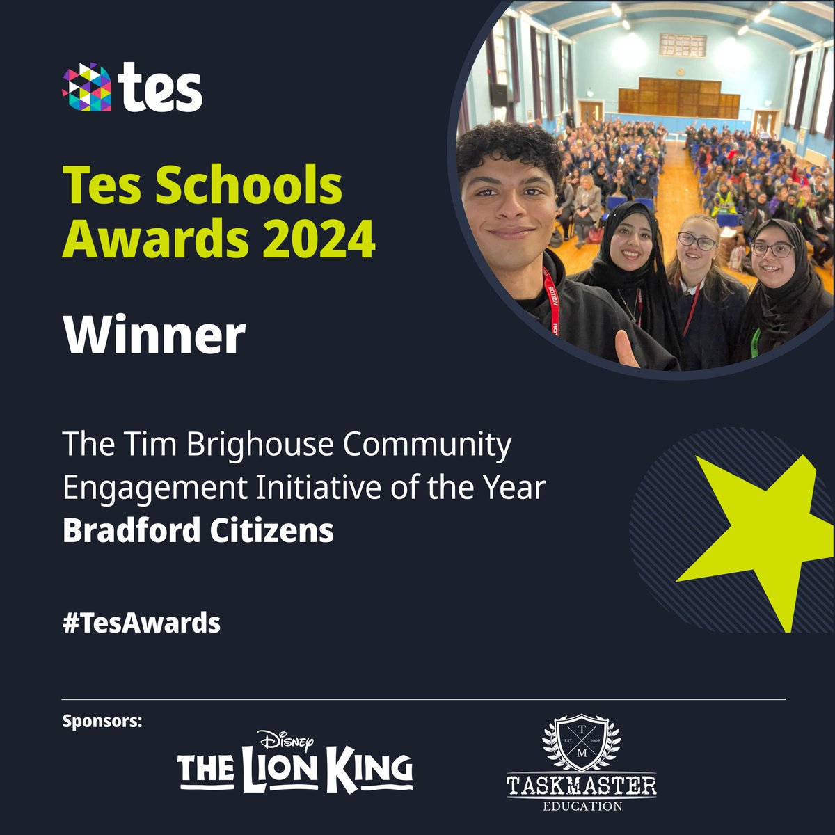 Tes for Teachers (@tesforteachers) on Twitter photo Congratulations to Bradford Citizens <a href="/DixonsAcademies/">Dixons Academies Trust</a> winner of The Tim Brighouse Community Engagement Initiative of the Year 👏
Well done on securing changes for your local community. 
#TesAwards Congratulations to Bradford Citizens <a href="/DixonsAcademies/">Dixons Academies Trust</a> winner of The Tim Brighouse Community Engagement Initiative of the Year 👏
Well done on securing changes for your local community. 
#TesAwards