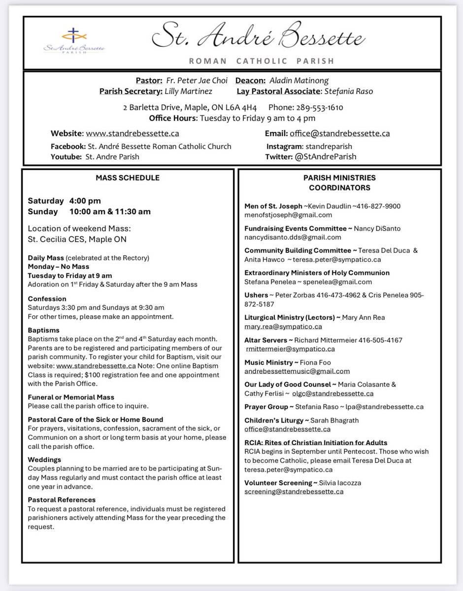 Keeping you informed: week of June 22-28.
<a href="/StCecilia_ycdsb/">St. Cecilia</a> 
<a href="/sra_ycdsb/">St. Raphael the Archangel C.E.S.</a> 
<a href="/WomenofthewordT/">Women of the Word To</a> 
<a href="/WigstonJennifer/">Jennifer Wigston 🙏🏼 📿 🛐 🇺🇦</a> 
<a href="/angelasaggese9/">Angela SAGGESE</a>