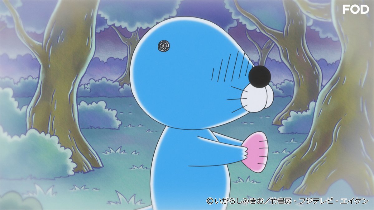 青リンゴポシェットを下げたアライグマさん 第450話 木に登れないボク｜フジテレビの人気ドラマ・アニメ・TV番組の