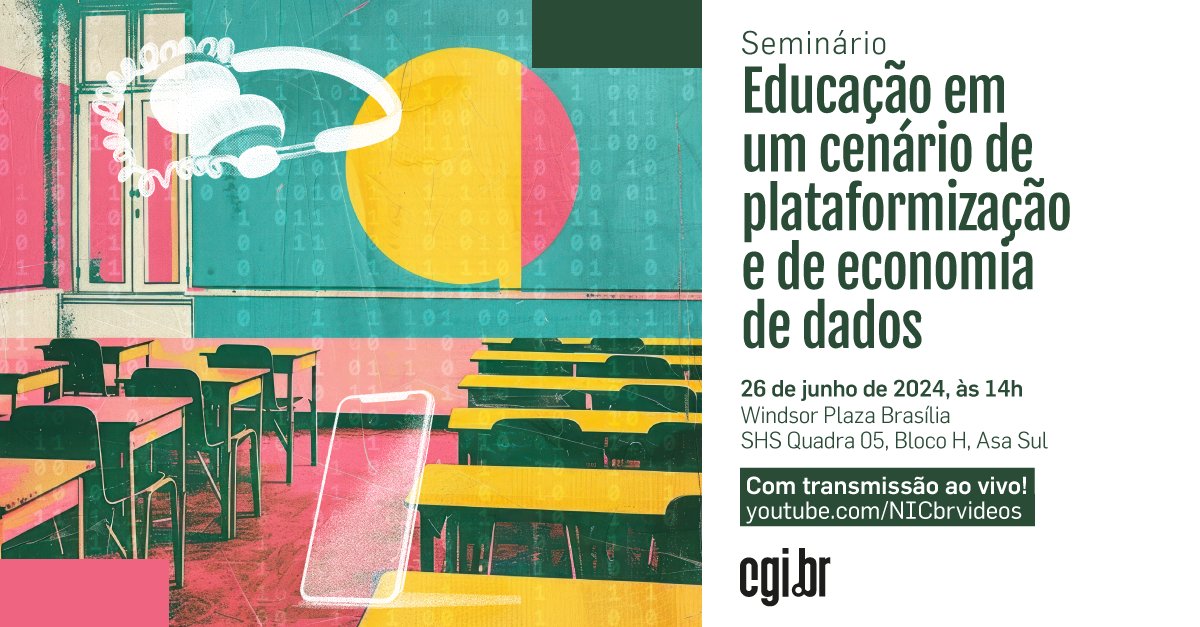 ComuNICbr's tweet image. Anote na agenda: o #CGIbr realiza na quarta-feira (26) seminário aberto ao público sobre os desafios do avanço no uso de plataformas digitais no processo de ensino-aprendizagem. Durante o evento, será lançada publicação sobre o tema. Não perca essa oportunidade!