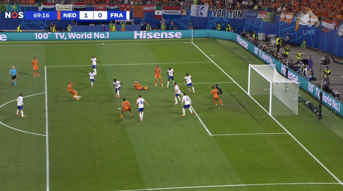 Xavi Simons shot was drilled right into the bottom corner, Maignan didn't and couldn't attempt to reach it and Dumfries wasn't in his line of vision.

Every decision in this tournament has taken 2 minutes at most to reach a conclusion, who's in the VAR room today, Stuart Attwell.