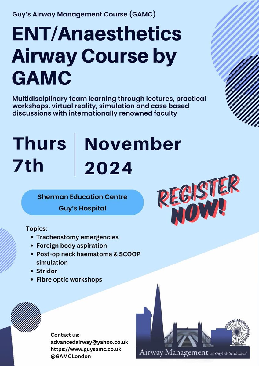 We’re already planning our next course! For anaesthetic and ENT trainees! Book your study leave now! Registrations opening soon. 7th November see you there!! #GAMC