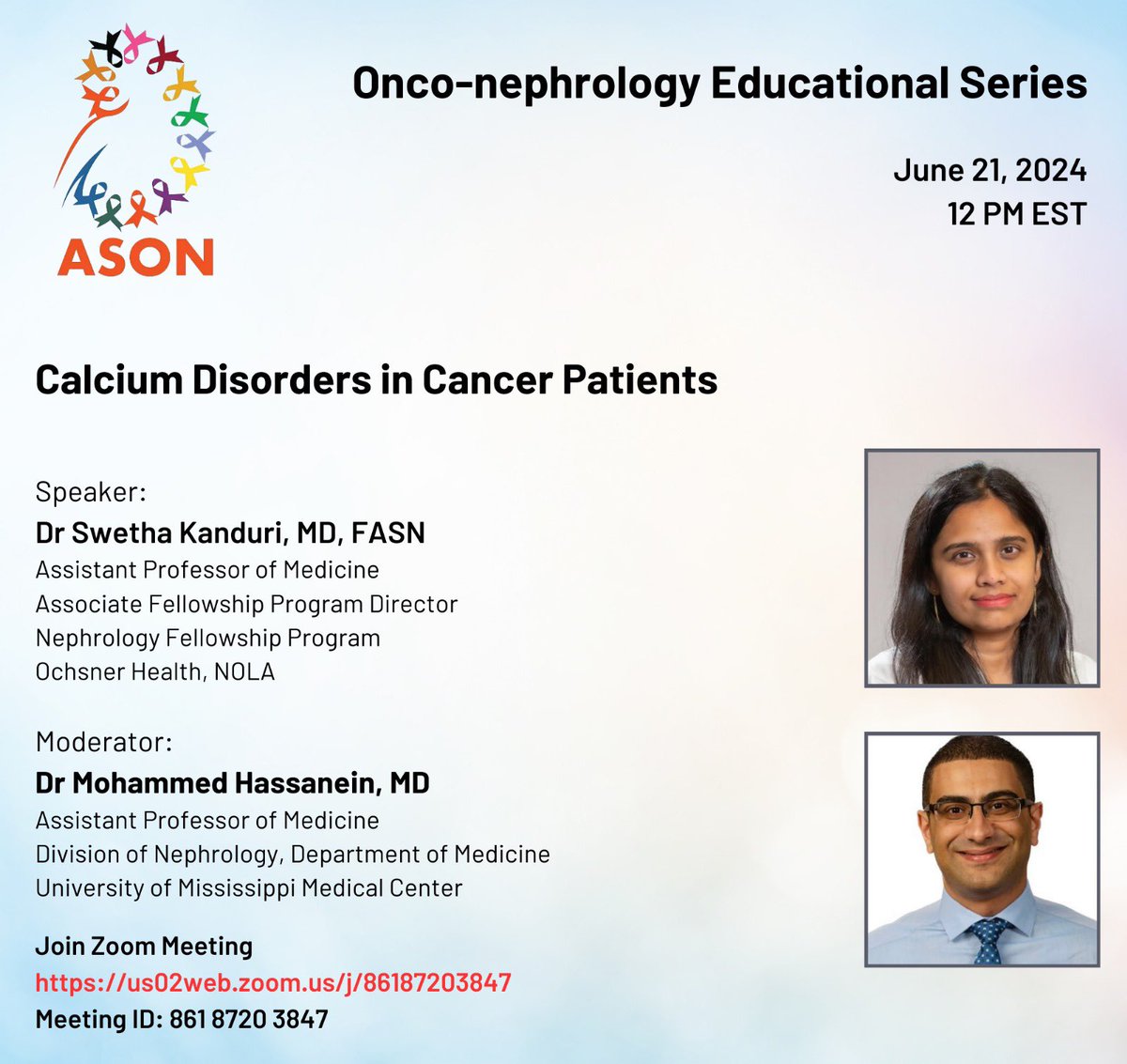 Pooja Amarapurkar (@pamarapurkar) on Twitter photo Happening now!! Excellent talk by <a href="/SwethaKanduriMD/">Swetha Kanduri</a> <a href="/onconephsociety/">American Society of Onconephrology</a>. Join in to hear more about calcium Disorders in cancer patients!!
<a href="/OchsnerNephro/">Ochsner Nephrology</a> <a href="/SabineKaram6/">Sabine Karam</a> Happening now!! Excellent talk by <a href="/SwethaKanduriMD/">Swetha Kanduri</a> <a href="/onconephsociety/">American Society of Onconephrology</a>. Join in to hear more about calcium Disorders in cancer patients!!
<a href="/OchsnerNephro/">Ochsner Nephrology</a> <a href="/SabineKaram6/">Sabine Karam</a>