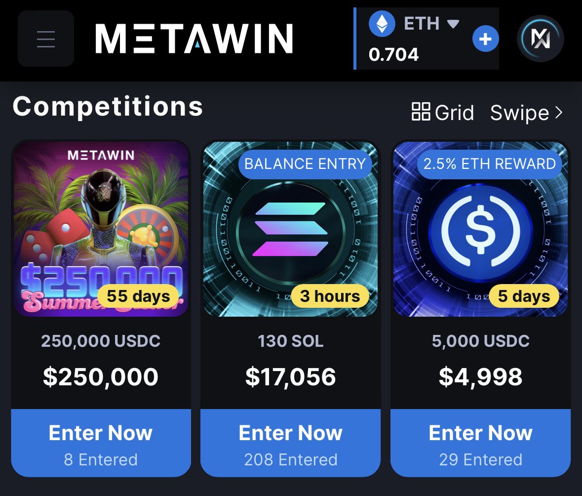 Giveaway! 👀🫵

My partner MetaWin’s 130 $SOL raffle draws in 3 hours &amp; you still haven’t entered…?

Enter on metawin.com

Giving away $50 in $ETH

- Like RT &amp; Tag 2 friends to enter!
