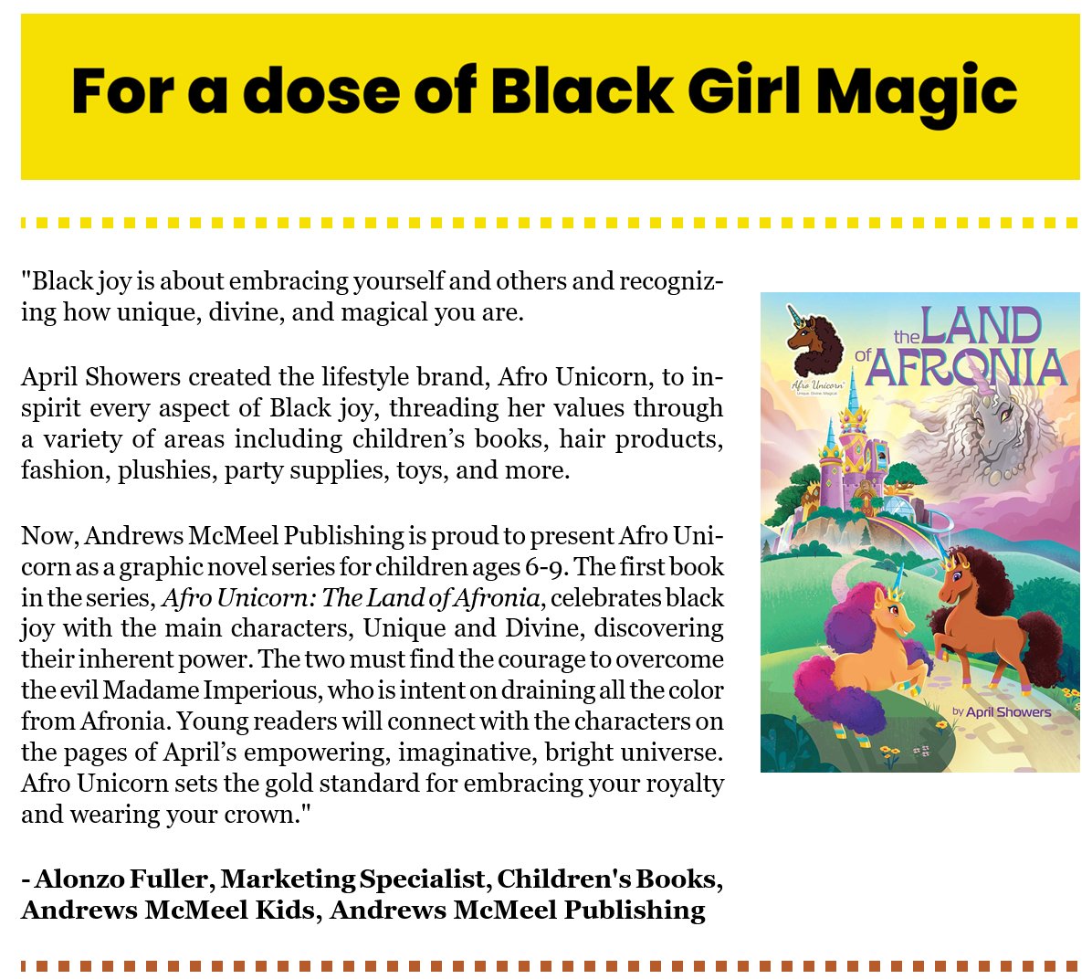 Thank you <a href="/AndrewsMcMeel/">Andrews McMeel</a> 
THE LAND OF AFRONIA 
<a href="/afrounicorn1/">Afro Unicorn</a> graphic novel!