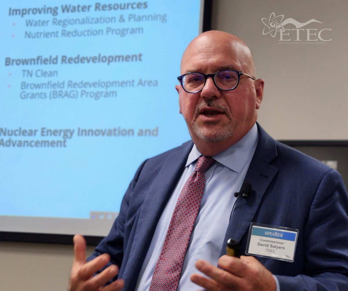 ETEC_tn's tweet photo. ETEC learned about the Tennessee Department of Environment & Conservation (#TDEC) from Commissioner David Salyers. He also told us about his work as Chair of the #TennesseeNuclearEnergyAdvisoryCouncil (#TNEAC). Thanks, @EnergySolutions Federal Services for sponsoring June! https://t.co/y2Zjz7odhJ