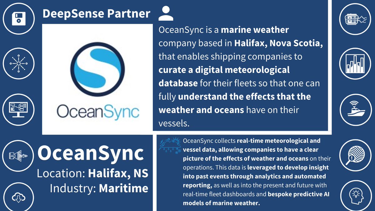Meet our project partner, OceanSync Inc. OceanSync is a marine weather company based in Halifax, NS. It collects real-time meteorological and vessel data, giving its partners a clearer picture of their operations!

Learn more about OceanSync here: deepsense.ca/project-partne…