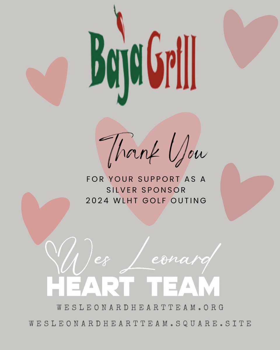 WesLeonardHeartTeam (@wlht735) on Twitter photo We already donated 7 AEDs, our hope over the next few weeks is to donate another 13 AEDs! That only happens because of the amazing support from our golfers and sponsors. @thebajagrill is a family owned restaurant in the Holland area. Thanks for being a Silver Sponsor. We already donated 7 AEDs, our hope over the next few weeks is to donate another 13 AEDs! That only happens because of the amazing support from our golfers and sponsors. @thebajagrill is a family owned restaurant in the Holland area. Thanks for being a Silver Sponsor.