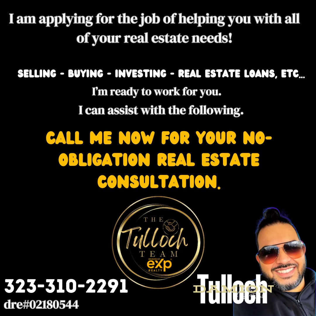 elev8moves's tweet image. Just in case you need my services or know someone who does, here is my contact info.

#damiontulloch #LosAngelesRealEstateLife, #LosAngelesHomeSearch, #GlendaleRealEstateDreams, #SantaClaritaHomeFinder, 

google.com/search?q=damio…