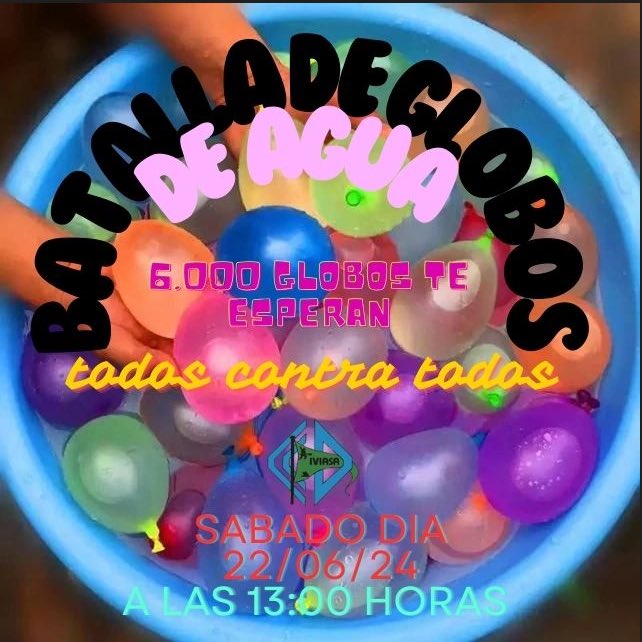 CCD_IVIASA's tweet photo. SÁBADO GUERRA DE GLOBOS DE AGUA 

Celebrando los mas pequeños que el curso lectivo finalizó van a poder divertiste de lo grande en la batalla de globos que les tenemos preparados
Cerca de 1000 globos os esperan para que pequeños y mayores nos divirtamos juntos 
No os lo perdáis https://t.co/udjx3OI9kG