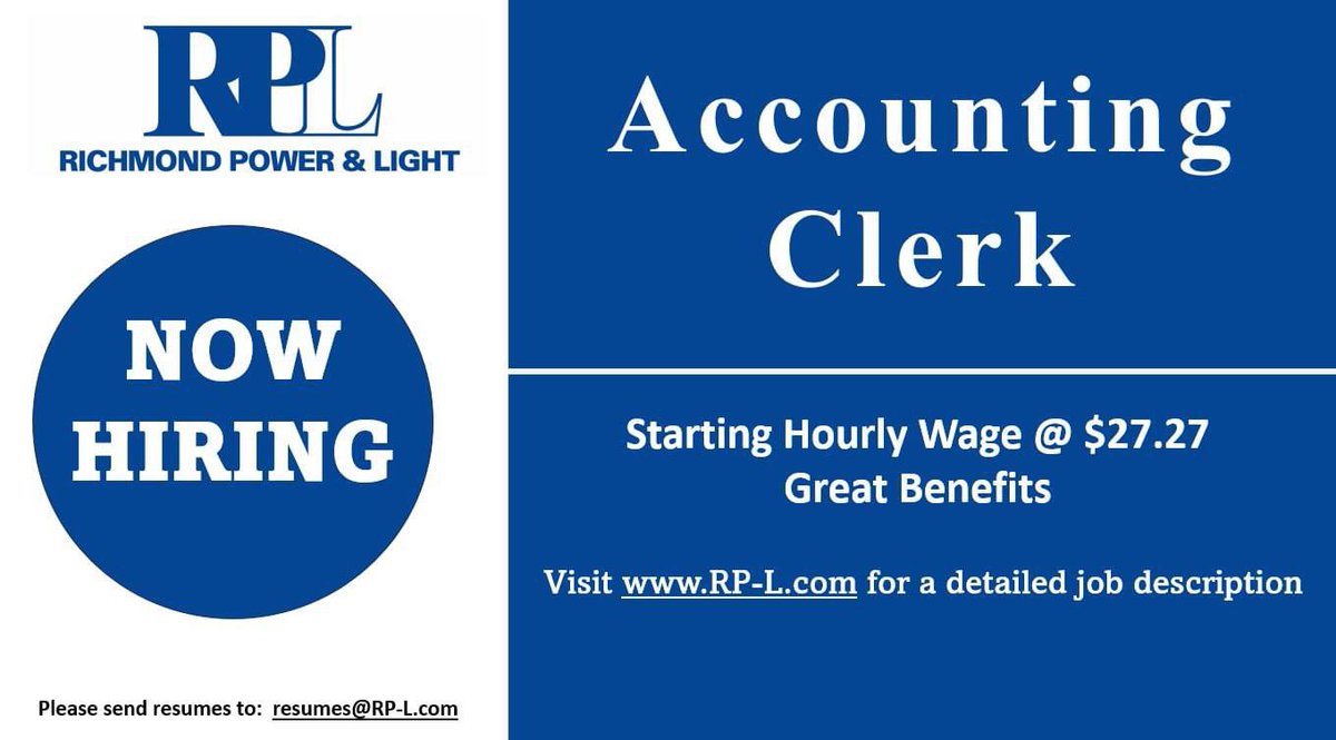 For a detailed job description visit rp-l.com/account-clerk-…

Send resumes to: resumes@RP-L.com