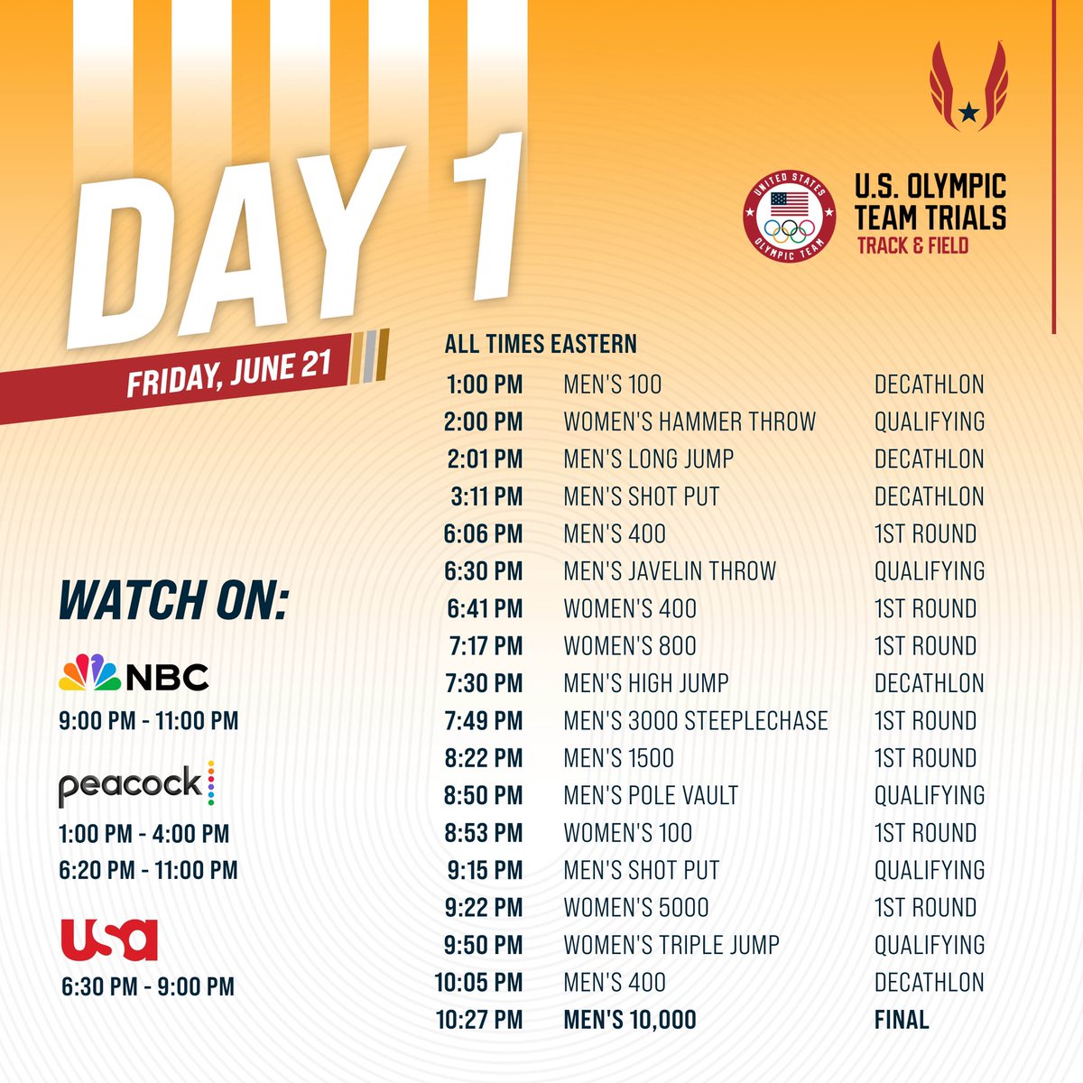 usatf's tweet photo. The wait is over.

America’s best kick off #TrackFieldTrials24 today to build our 2024 Olympics #TeamUSA 🇺🇸🥇

#JourneyToGold #MTUSA https://t.co/Ma3xY5EKtQ