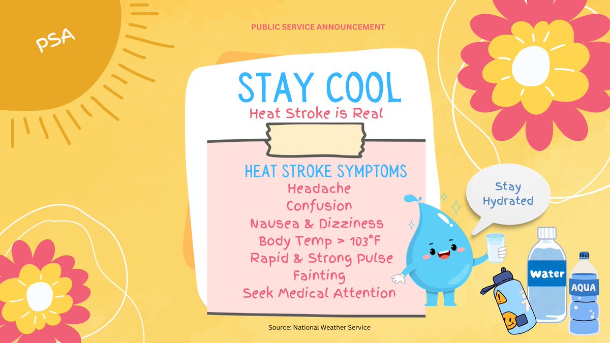 Here's a friendly #PSA reminding you to #staycool as summer temps heat up in the Denver metro. Heat stroke is real. Know the signs of #heatstroke &amp; lower body temp if these signs sneak up on you. Seek medical attention if you suspect heat stroke! #summer @nws