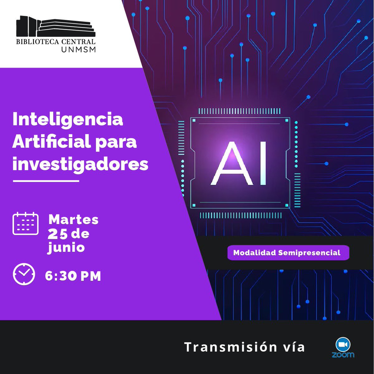 #TallerVirtualUNMSM💡
Quieres desarrollar habilidades y destrezas en el manejo de herramientas de IA aplicadas a la investigación científica? 
Sé parte de este taller 🤩👇
Inteligencia artificial para investigadores 
🗓 25de junio 🕑6:30 p.m.
📝Enlace: forms.gle/djVMb52nLJRo2D…