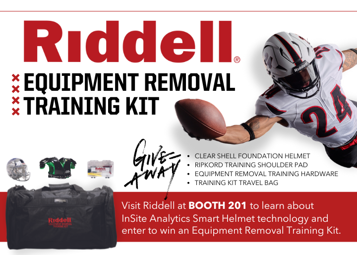 NATA1950's tweet image. Visit @RiddellSports (BOOTH 201) at #NATA24 to enter to win a #Riddell Equipment Removal Training Kit and learn how football programs across the country are using #InSiteAnalytics head impact data to reduce impact exposure and improve athlete performance. bit.ly/3V1VROS