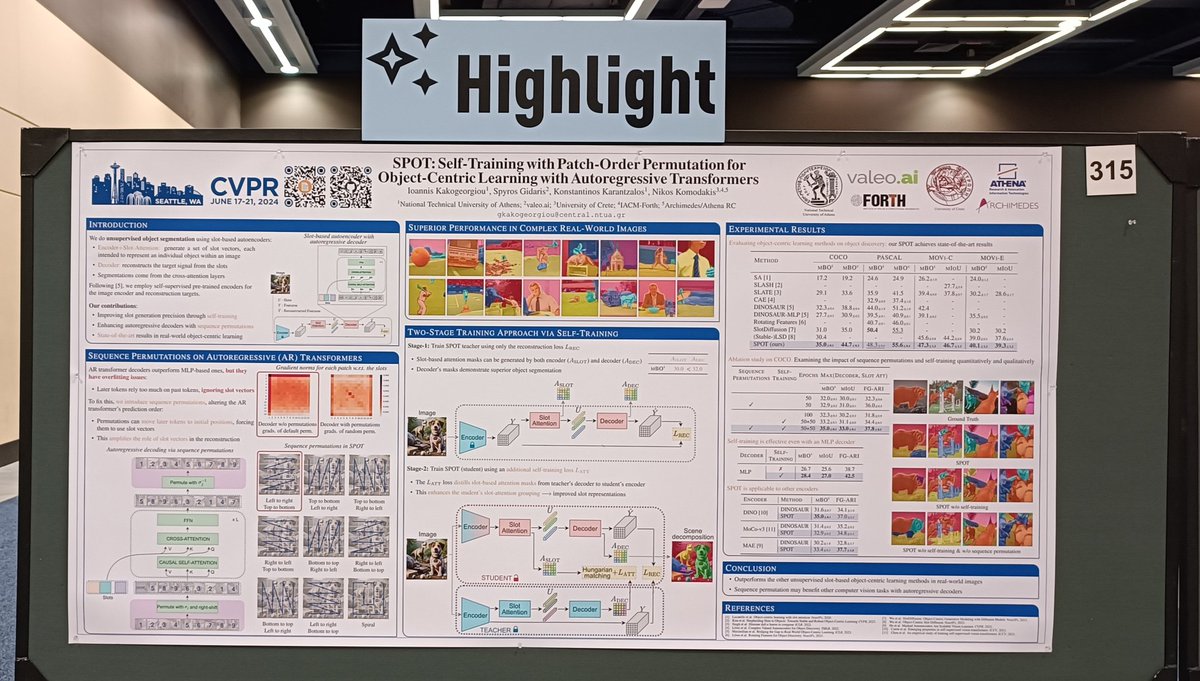 Hi #CVPR2024 people! If you are interested in unsupervised object-centric learning and 
object segmentation, come and chat with us! You'll find us at poster board 315! 🎉
