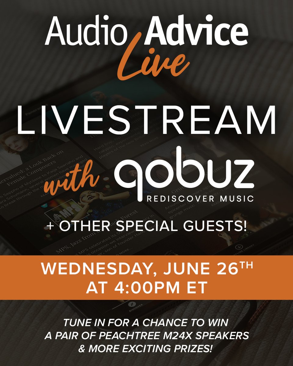 Qobuz (@qobuz) on Twitter photo Qobuz is excited to be named the official streaming partner of <a href="/AudioAdvice/">Audio Advice</a> Live, happening in Raleigh, NC, from August 2-4! In preparation for the event, Audio Advice is hosting a livestream next Wednesday, June 26th, at 4 PM ET. David Solomon from Qobuz will be the MC, and we Qobuz is excited to be named the official streaming partner of <a href="/AudioAdvice/">Audio Advice</a> Live, happening in Raleigh, NC, from August 2-4! In preparation for the event, Audio Advice is hosting a livestream next Wednesday, June 26th, at 4 PM ET. David Solomon from Qobuz will be the MC, and we