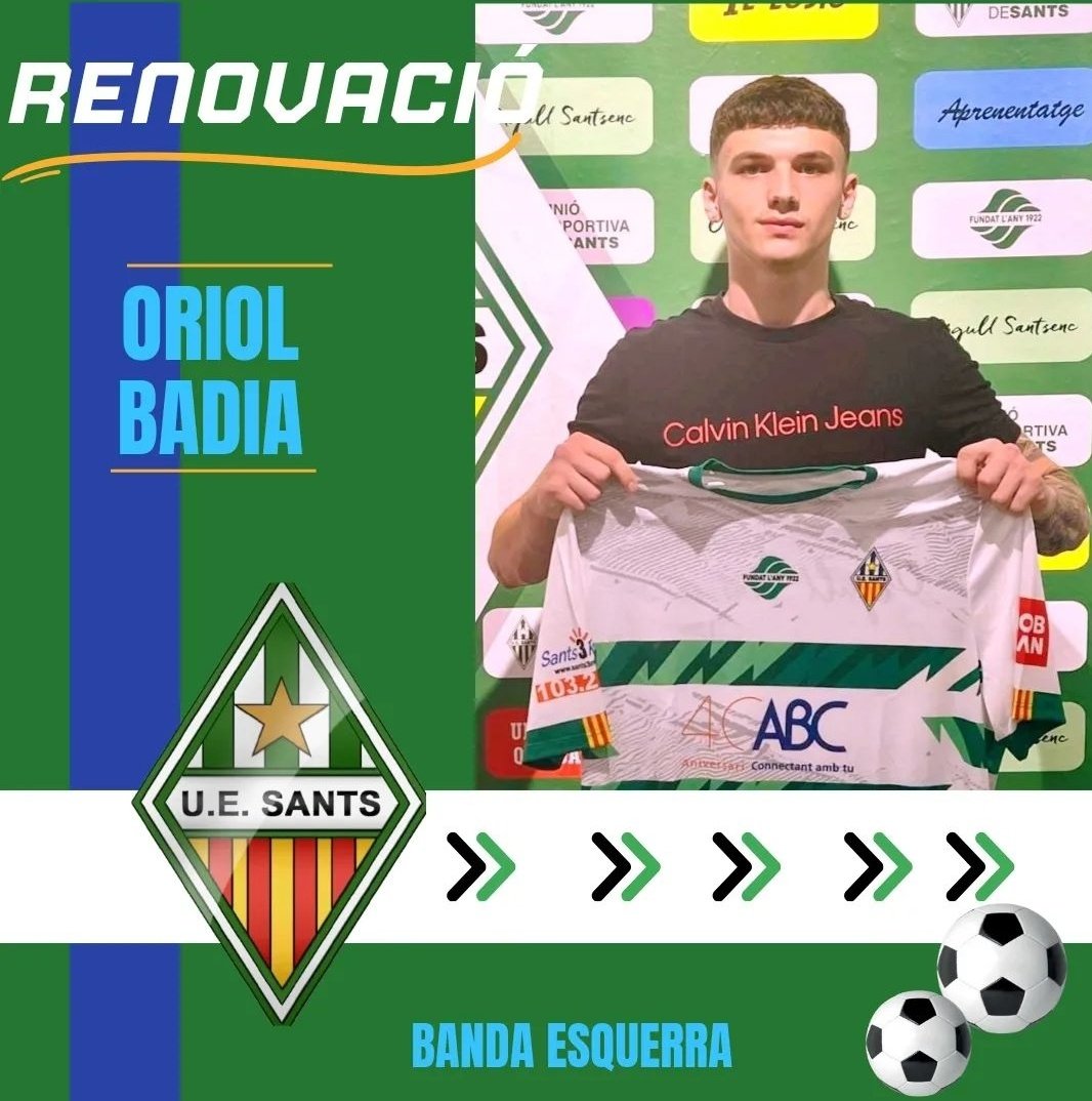 ⚪️🟢
Renoven per segona temporada i per recorrer tota la banda esquerra a Oriol Badia .
#OrgullSantsenc⚪️🟢
