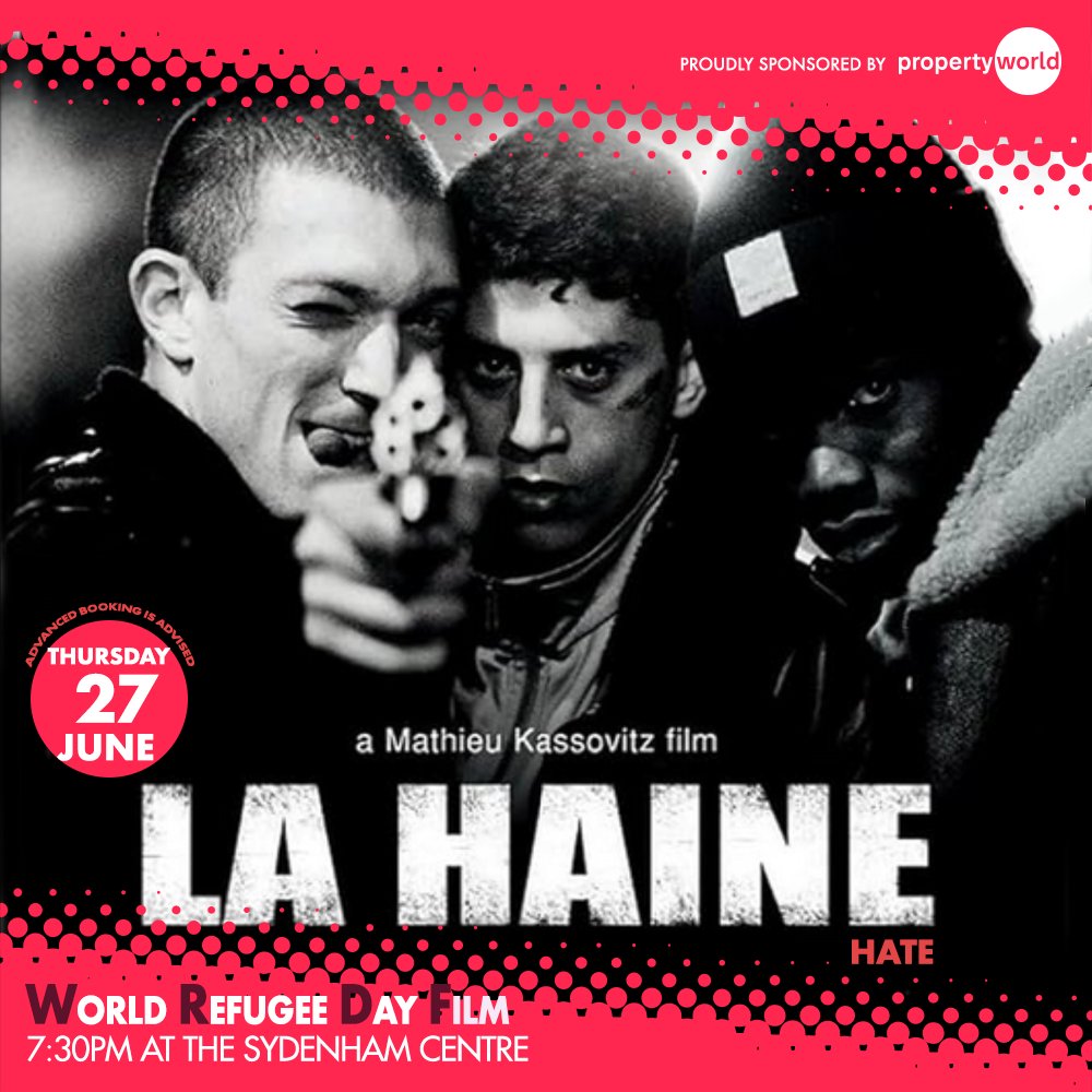 Don't miss this modern masterpiece - our apt nod to this year's Refugee Day. An unmissable, ever fresh, ever urgent, raw, fun, and at times funny, black &amp;  white, yet unmistakably, humanly colourful, unending tragedy. #LaHaine #refugeeday2024 #cinemanight #SE26