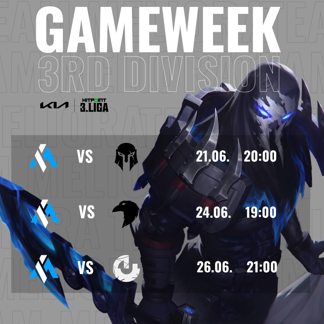 team_meliora's tweet photo. Plno League of Legends v plném proudu!

Pokračujeme v dalším týdnu i v Kia 3. @hitpointcz lize!

#tml #tmlhype #hitpoint #leagueoflegends #3rd #division https://t.co/LCe1PEAw6Y