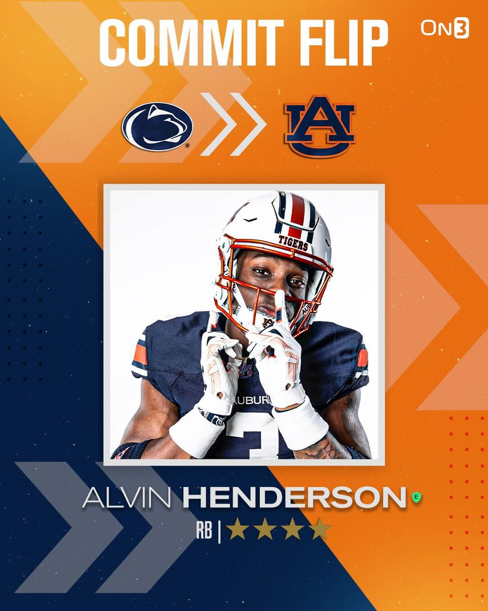 On3 Recruits (@on3recruits) on Twitter photo ๐จBREAKING๐จ 4-star RB Alvin Henderson has flipped his commitment from Penn State to Auburn๐ฆ
More from <a href="/ChadSimmons_/">ChadSimmons</a>: on3.com/college/auburnโฆ ๐จBREAKING๐จ 4-star RB Alvin Henderson has flipped his commitment from Penn State to Auburn๐ฆ
More from <a href="/ChadSimmons_/">ChadSimmons</a>: on3.com/college/auburnโฆ