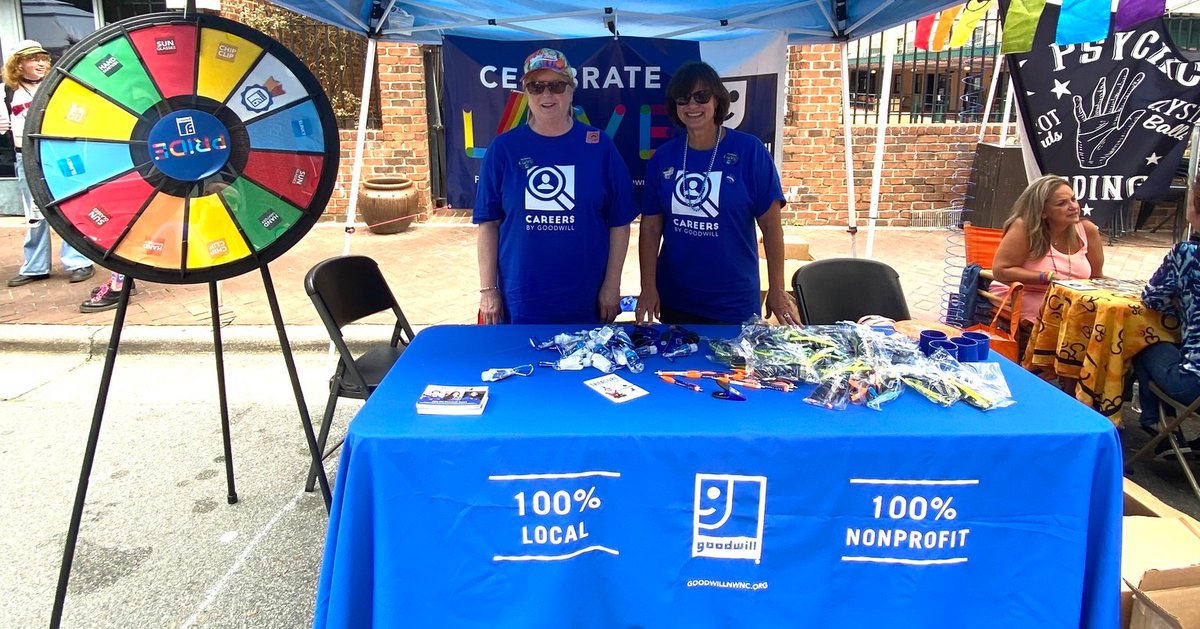 Let's celebrate PRIDE! 🌈

Join us this Saturday, June 22, in Downtown Winston-Salem from 10 a.m. to 5 p.m. Stop by our booth to chat with Goodwill staff and spin the prize wheel for a chance to win Goodwill prizes.

We hope to see you there! ❤️🧡💛💚💙💜