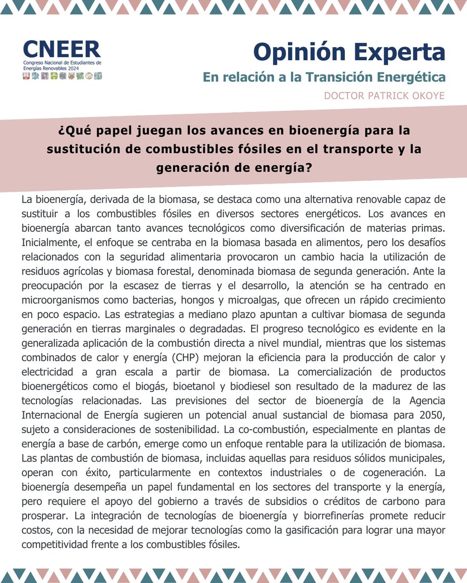 🌟 ¡Nueva edición de "Opinión Experta"! 🌟
El Doctor Patrick Okoye, investigador en el #IER, comparte su opinión experta sobre el papel de la bioenergía para la sustitución de los combustibles fósiles. 
Encuéntrala en X, LinkedIn y nuestra página web. ¡No te lo pierdas! ⚡️🌿
