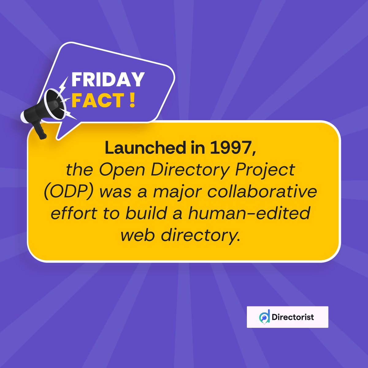 wpdirectorist's tweet image. Learn about a groundbreaking web directory initiative from 1997.
#webdirectories #onlinedirectories #opendirectoryproject #factoftheday #fridayfacts
