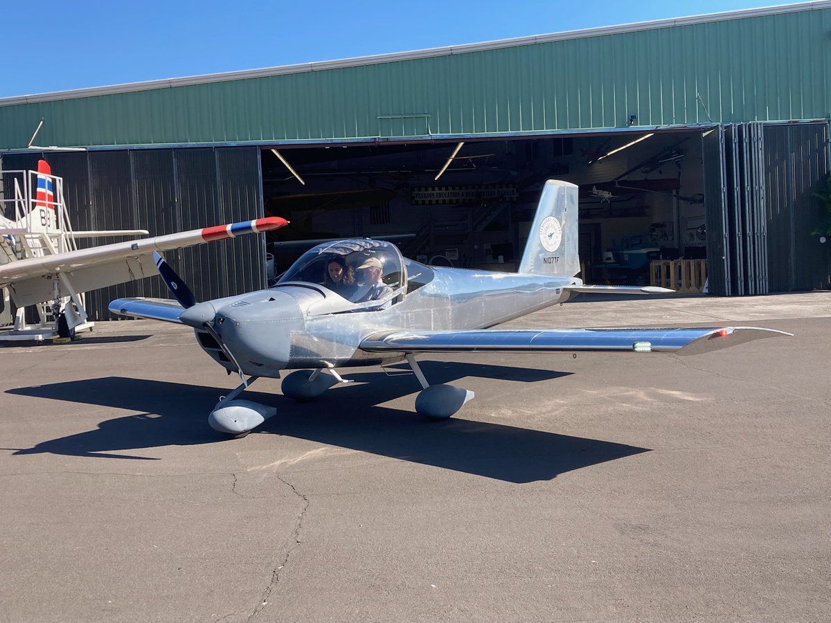 AirwayScience's tweet photo. Happening now! Former ASK staff member Rowan is taking to the skies with Jerry VanGrunsven in the 7th plane built by our TeenFlight program, lovingly referred to as TF7, in preparation of our summer partnership with Bienestar de la Familia starting next week. https://t.co/FJC8aA69FK