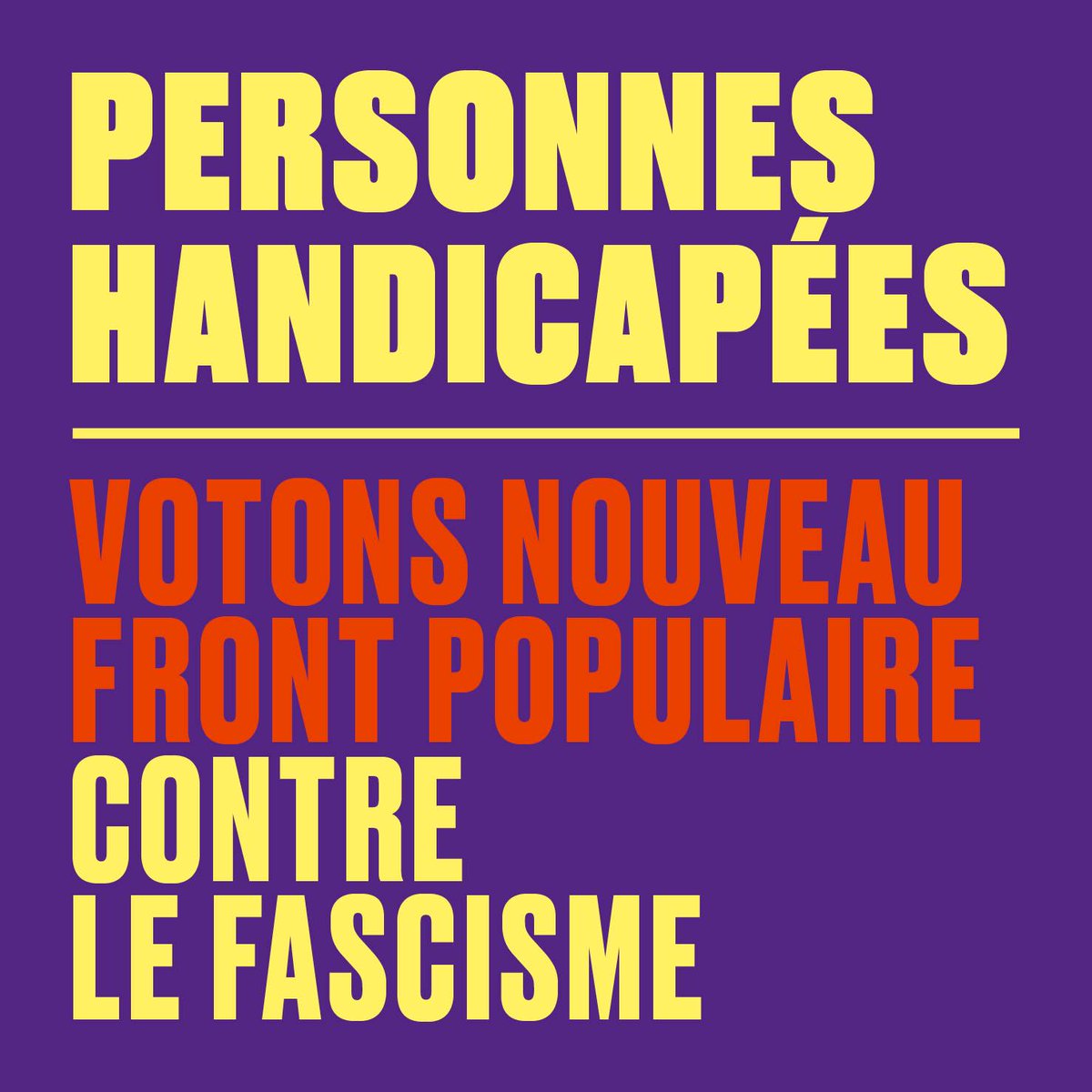 Pour toutes les personnes handicapées qui ne peuvent pas aller en manif et en rassemblements, mais souhaitent appeler à voter #NouveauFrontPopulaire, deux magnifiques visuels à votre disposition.

RT, faites tournez autant que vous pouvez.