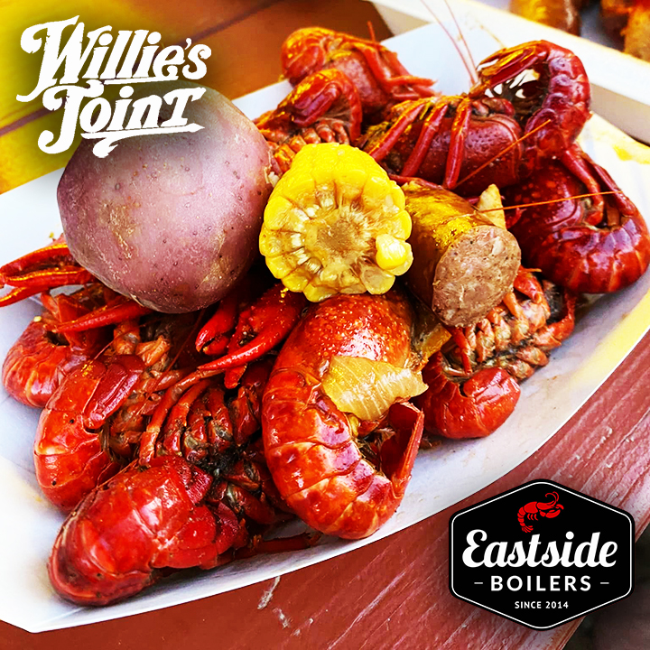 The guys at Eastside Boilers are set up every weekend over at Willie's Joint.

Stop by an grab some crawfish, oysters or anything off their menu.

5pm - 9pm - Thursday / Friday
12pm - 9pm - Saturday
12pm - 7pm - Sunday

Perfect pairing with a bucket of beer.