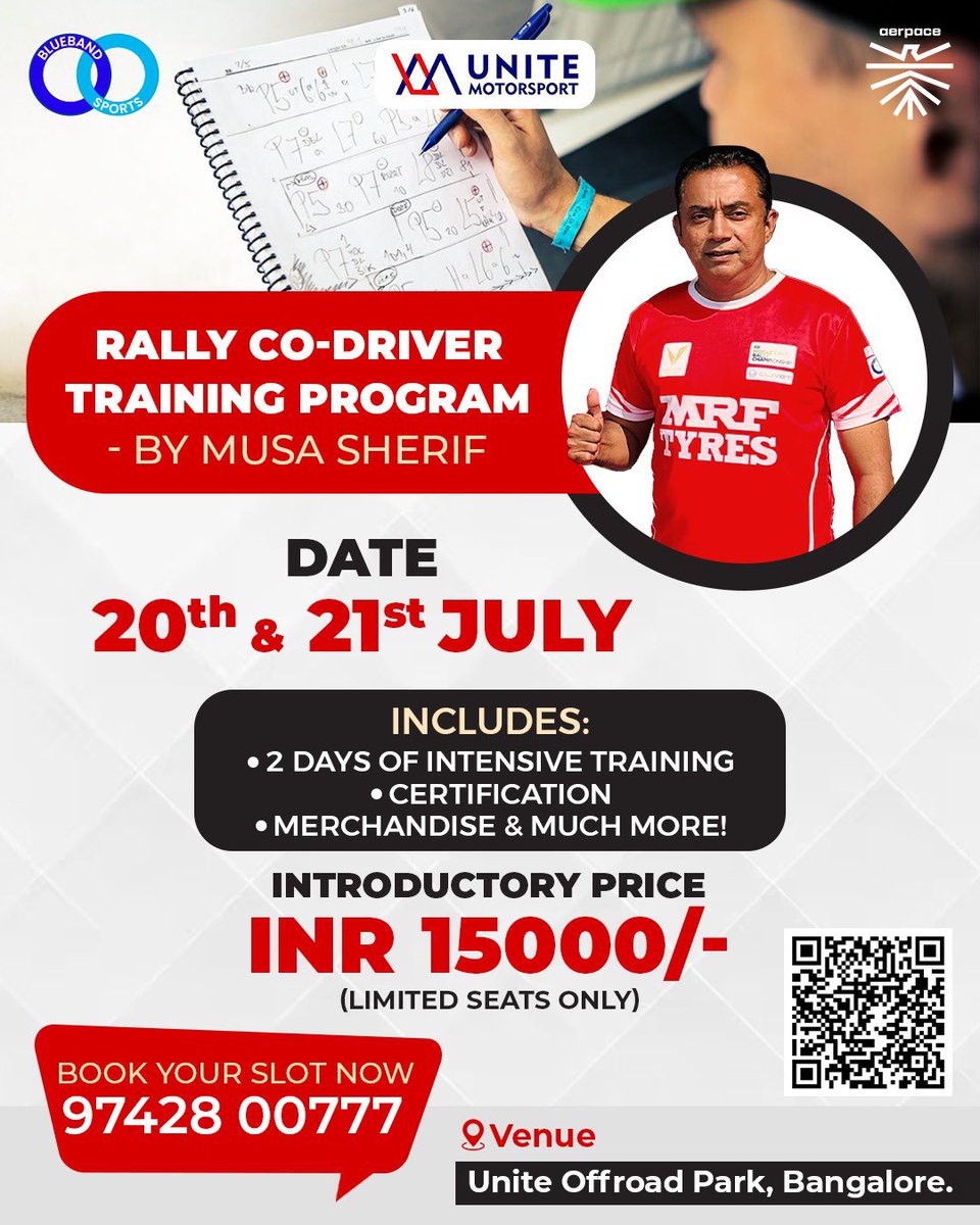 Co Driver Training Program 
Date : 20th &amp; 21st July 
Venue : Bengaluru 
.
.
#StageRally #Navigation #CoDriver #inrc #rally #crosscountryrally #fmsci #bluebandsports
