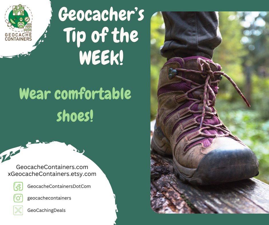 GeoCachingDeals's tweet image. Wear comfortable and sturdy footwear for your geocaching adventures! 👟 You might be hiking through rugged terrain for a while. 🥾 #GeocachingLife #OutdoorAdventure