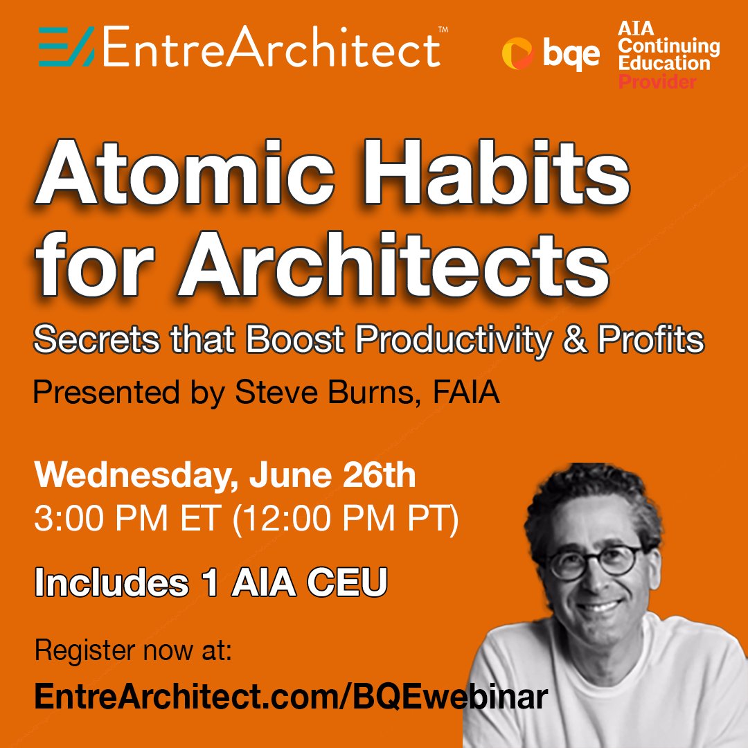 Register for free at zoom.us/webinar/regist…
Discover how incremental changes can transform your architecture firm! Join Steven Burns, FAIA, in our webinar inspired by "Atomic Habits" to learn actionable insights on integrating technology and fostering a culture of innovation.