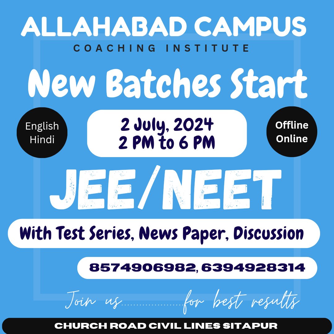 CampusAllahabad's tweet photo. आगामी प्रारम्भ होने वाले बैच......
@CampusAllahabad @avdhesh002 https://t.co/dN33eYK6oY